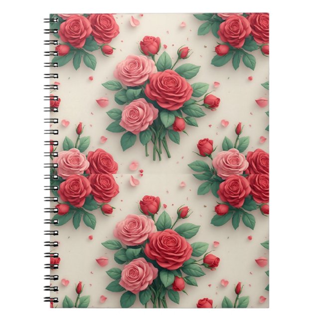 Eleganta rosa och röda rosbuketter anteckningsbok (Framsidan)