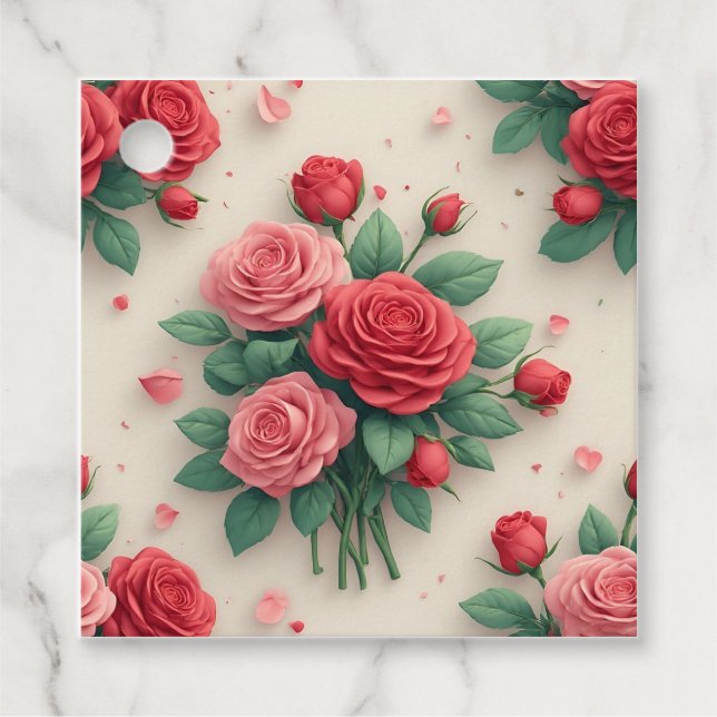 Eleganta rosa och röda rosbuketter gåvor etiketter (Framsida)