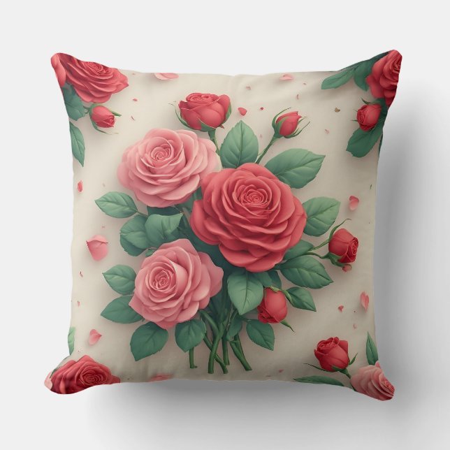 Eleganta rosa och röda rosbuketter kudde (Framsida)
