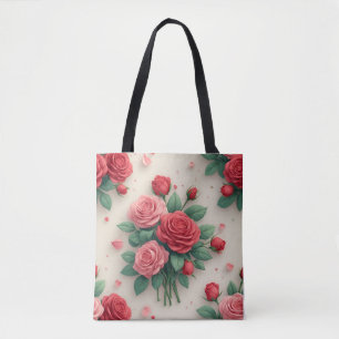 Eleganta rosa och röda rosbuketter tygkasse