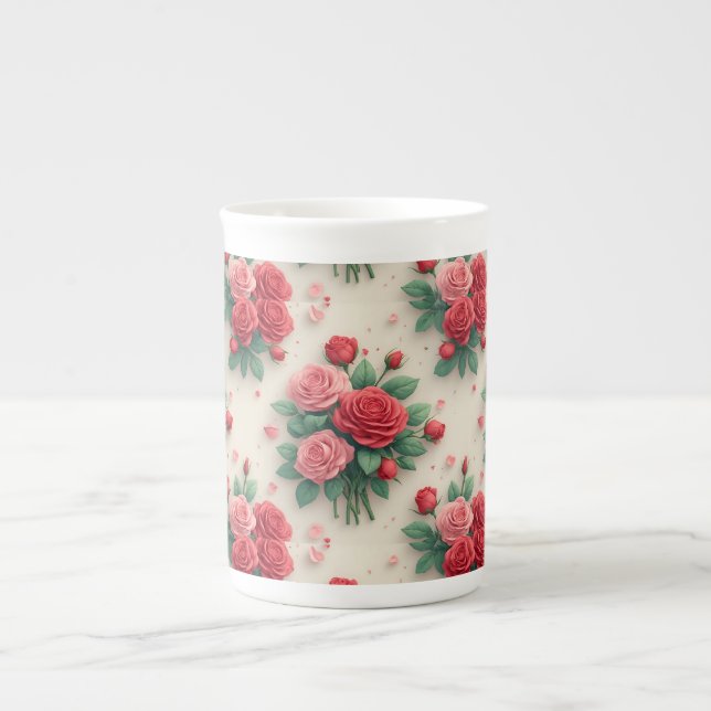 Eleganta rosa och röda rosenbuketter benporslin mugg (Framsidan)