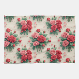 Eleganta rosa och röda rosenbuketter kökshandduk