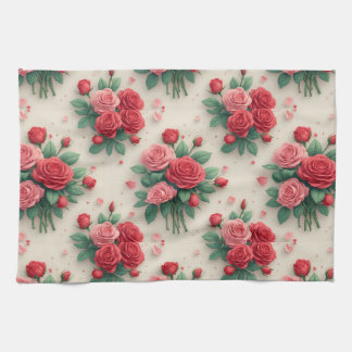 Eleganta rosa och röda rosenbuketter kökshandduk