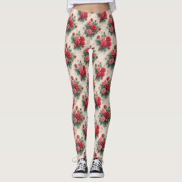 Eleganta rosa och röda rosenbuketter leggings