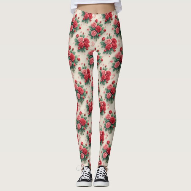 Eleganta rosa och röda rosenbuketter leggings (Framsida)