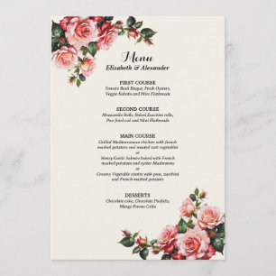 Eleganta rosa och röda rosor blommande bröllop meny