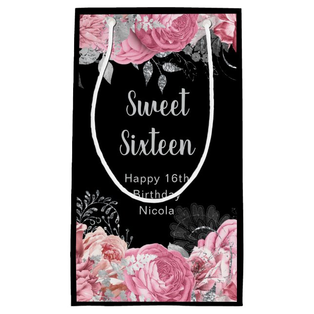 Eleganta rosa och silver blommor Sweet Sixteen  (Framsidan)