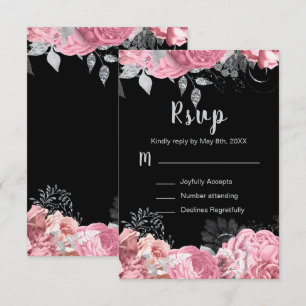 Eleganta rosa och silver blommor Sweet Sixteen OSA Kort