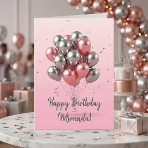 Eleganta rosa och silverfärgade metalliska ballong kort