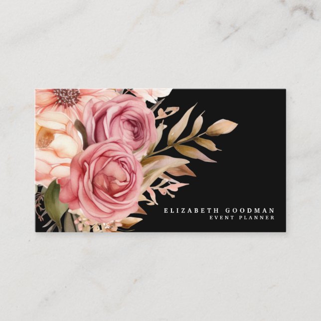 Eleganta rosa och svarta visitkort (Framsida)