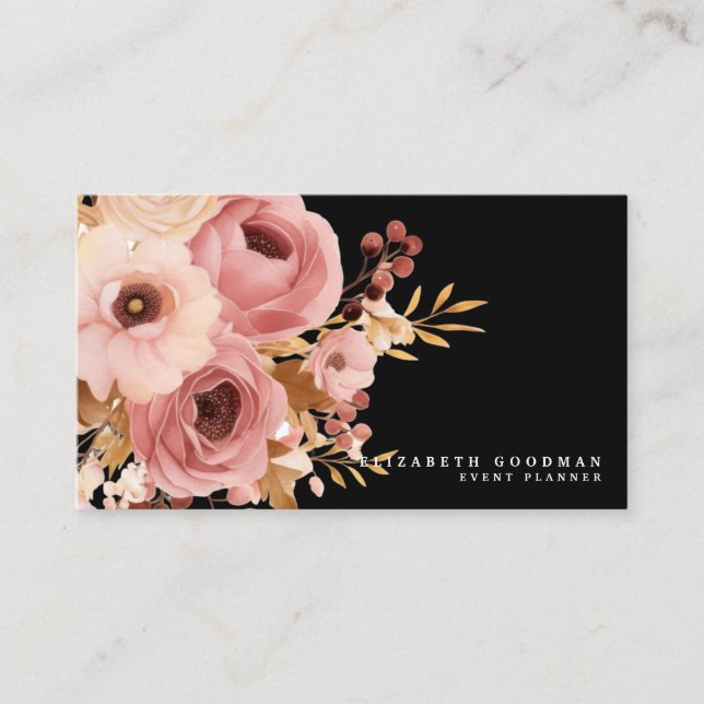 Eleganta rosa och svarta visitkort (Framsida)