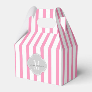 Eleganta rosa- och vitrandar med monogramen presentaskar