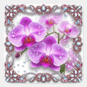 Eleganta rosa orkidéblommor fyrkantigt klistermärke
