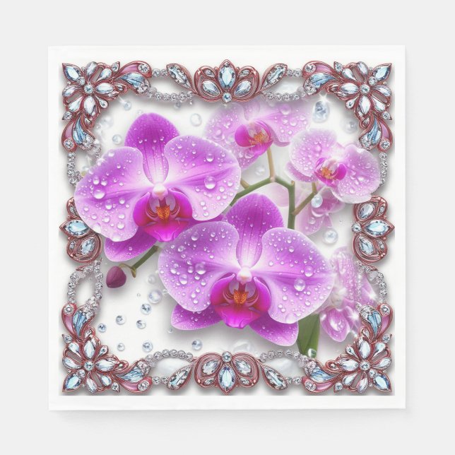 Eleganta rosa orkidéblommor pappersservett (Framsidan)