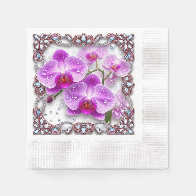Eleganta rosa orkidéblommor pappersservett (Framsidan)