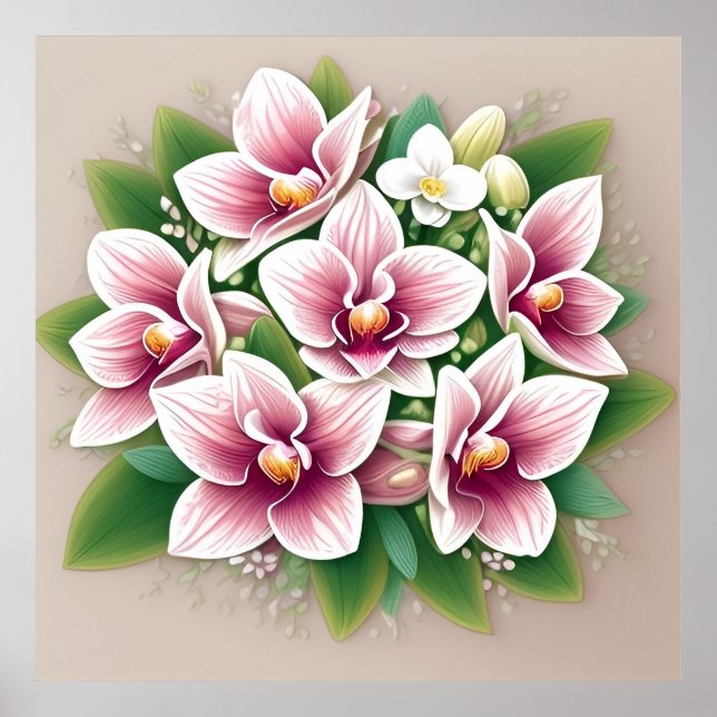 Eleganta rosa orkidéer blommar poster (Framsidan)