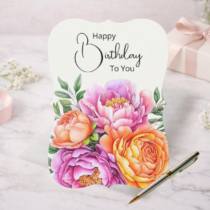 Eleganta rosa peonblommor Lycka till på födelsedag Julkort