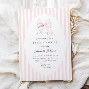 Eleganta rosa ränder Bow Baby Shower Baby Shower Inbjudningar