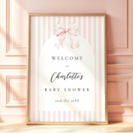 Eleganta rosa ränder Bow Baby Shower Baby Shower Poster