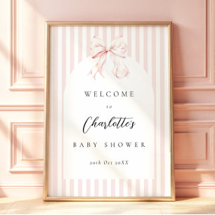 Eleganta rosa ränder Bow Baby Shower Baby Shower Poster