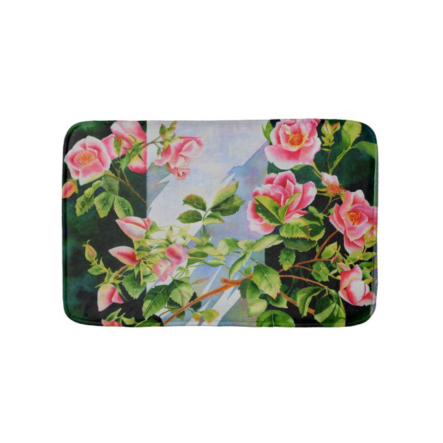 Eleganta rosa rosor akvarell blom- badrumsmatta (Framsidan)