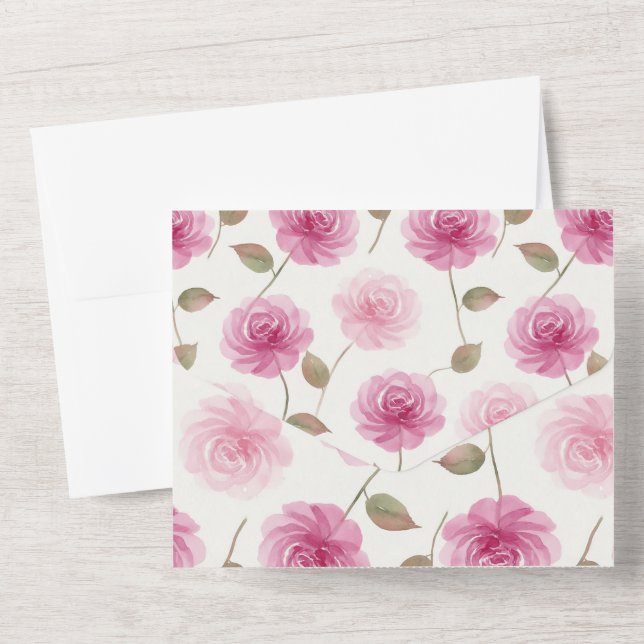 Eleganta rosa rosor allt-i-ett bröllopsinbjudan (Back)
