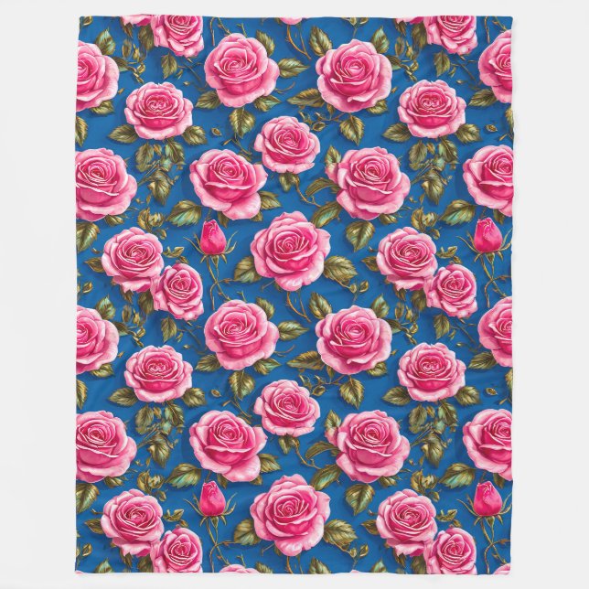 Eleganta rosa rosor blommar blomsterljudhet fleecefilt (Framsidan)