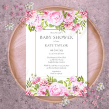 Eleganta Rosa Rosor Blommig Bebis Shower