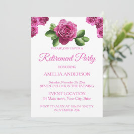 Eleganta rosa rosor Blommig pensionsfest Inbjudningar