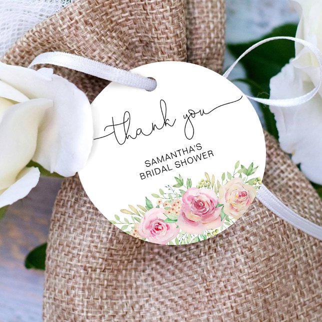 Eleganta rosa rosor bröllopsdusch tack gåvor etiketter (Skapare uppladdad)