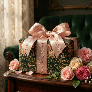 Eleganta Rosa Rosor & Guld Jag Älskar Dig Mamma Presentpapper