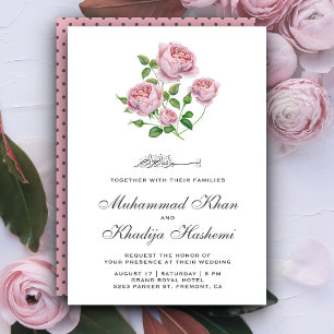 Eleganta rosa rosor islamisk muslimisk bröllop inbjudningar