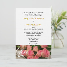 Eleganta rosa rosor Kärlek Guld Vit Inbjudningar