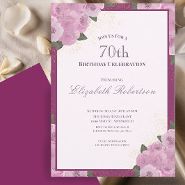 Eleganta rosa rosor Kvinnors 70-årsdag Inbjudningar