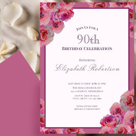 Eleganta rosa rosor Kvinnors 90-årsdag Inbjudningar