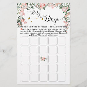 Eleganta rosa rosor med fjäril Baby Bingo-spel