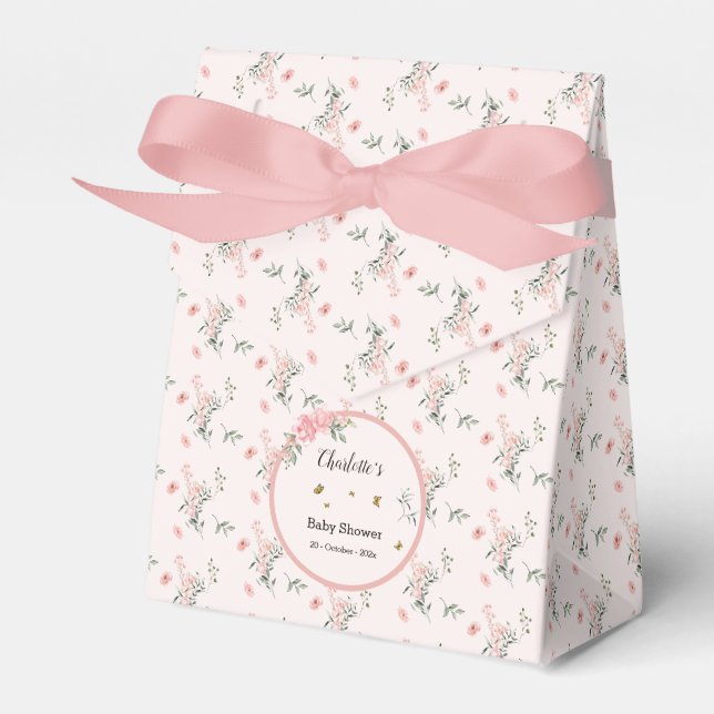 Eleganta rosa rosor med fjärilar Baby Shower Presentaskar (Framsidan Sidan)