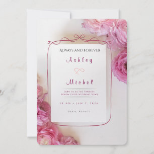 Eleganta rosa rosor Paris Förnyelse av löfte Inbju Inbjudningar