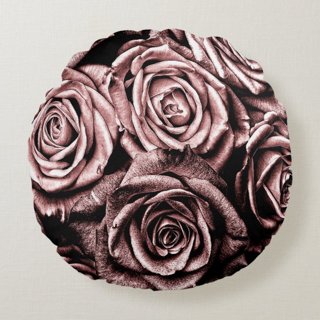 Eleganta rosa rosor rund kudde (Framsidan)