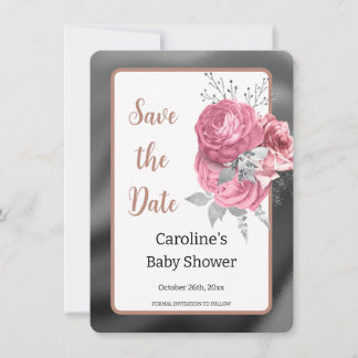 Eleganta rosa rosor Silverfolie Baby Shower Spara Datumet
