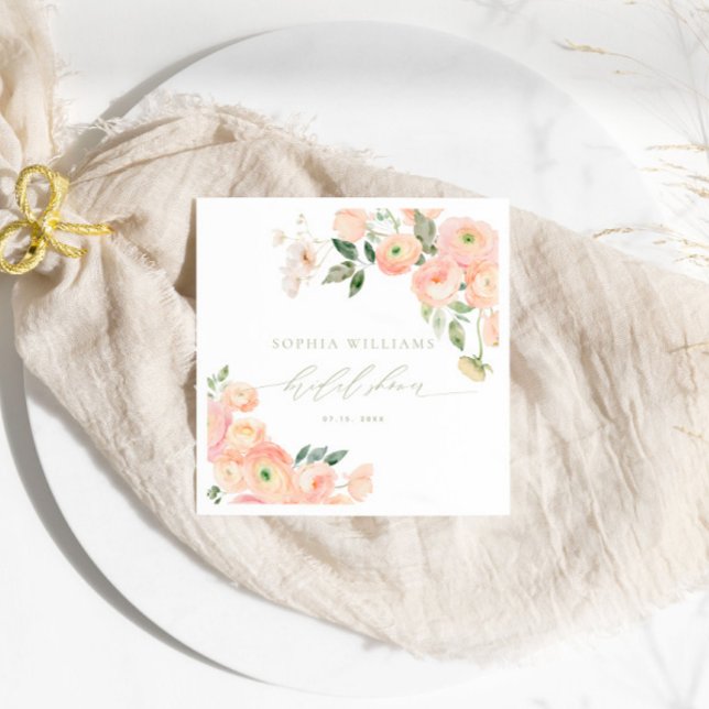 Eleganta Rosa & Sålgröna Bröllopsdusch Servetter (Skapare uppladdad)