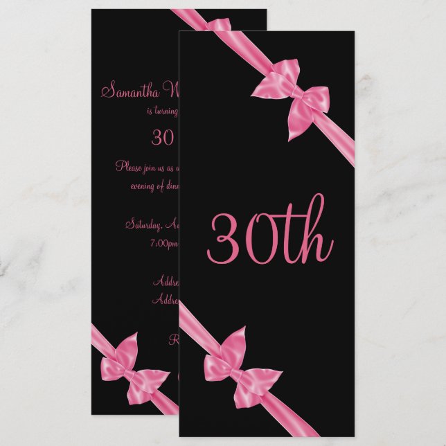 Eleganta rosa satinbågar 30-årsfirande inbjudningar (Fram/baksida)