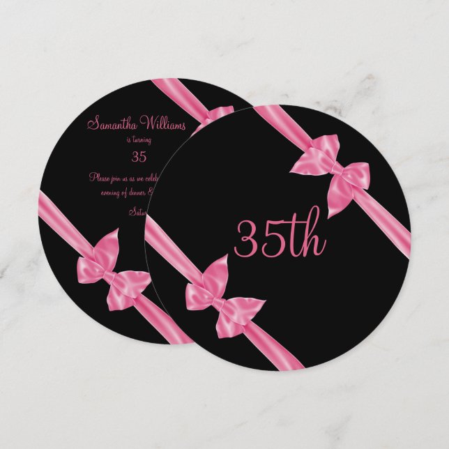 Eleganta rosa satinband 35-årsdag inbjudningar (Fram/baksida)