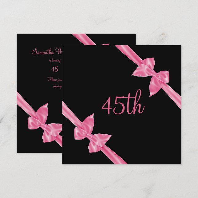 Eleganta rosa satinband 45-årsdag inbjudningar (Fram/baksida)