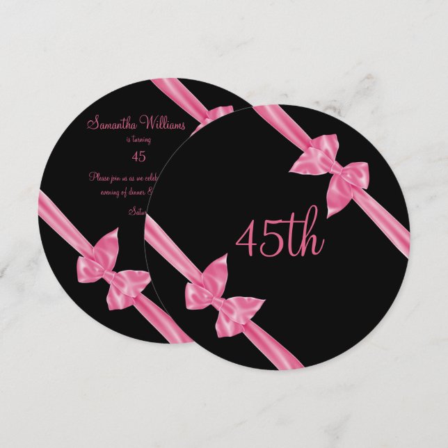 Eleganta rosa satinband 45-årsdag inbjudningar (Fram/baksida)