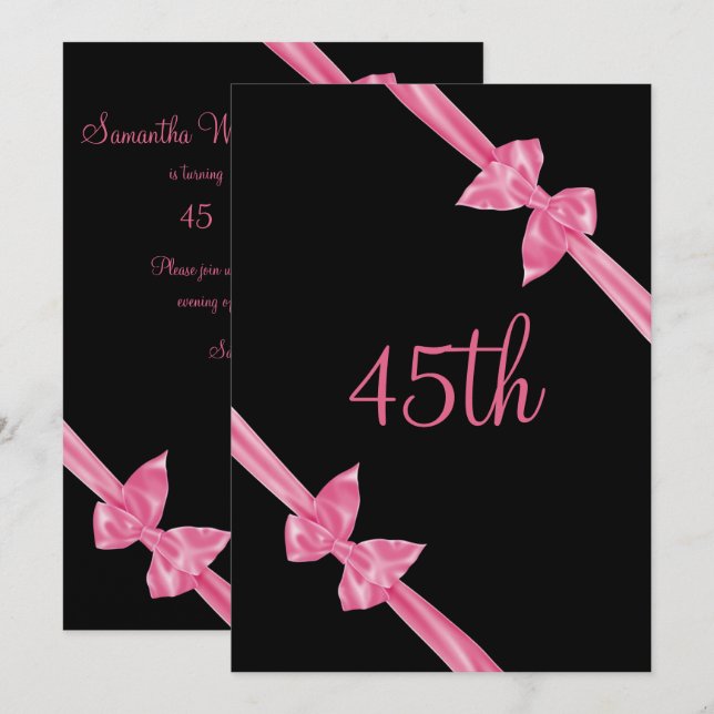 Eleganta rosa satinband 45-årsdag inbjudningar (Fram/baksida)
