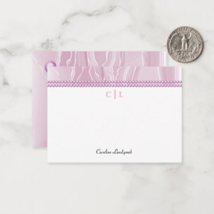 Eleganta rosa sidenpärlor monogram initialer anteckningskort