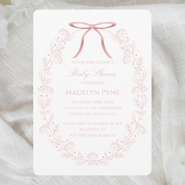 Eleganta rosa slingor & blommor Baby Shower Inbjudningar (Skapare uppladdad)