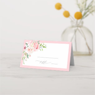 Eleganta rosa trädgårdsblommor bröllopsdusch placeringskort