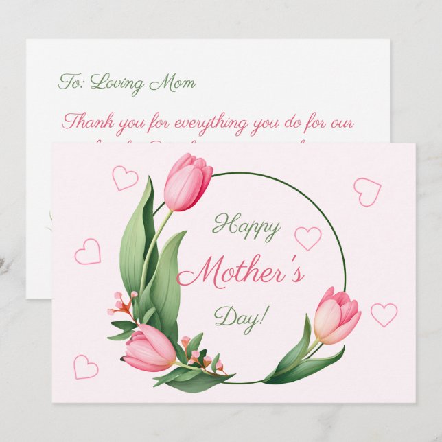 Eleganta rosa tulpaner Blommig Glad mors dag Kort (Fram/baksida)